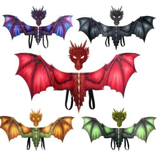 Adult Boy And Girl Halloween Decoration Carnival Party Animal Costume Dragon Cosplay Masquerade Face Mask And Wings Suit
