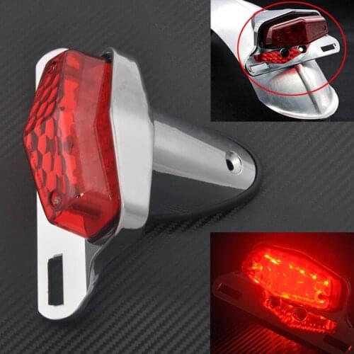Red Lens Retro Motorcycle LED License Plate Tail Light For Harley Honda Yamaha Cafe Racer Universal Chrome Brake Stop Lamp