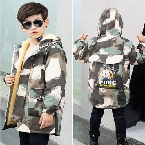 Winter Jacket For Boys Coat Plus Velvet Thicken Hooded Warm Camouflage Clothes Children Outwear Windproof Windbreaker Kids