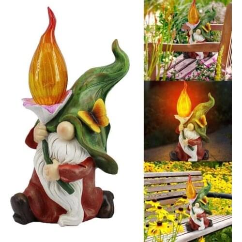 Miniature Resin Gnome Statue With Solar Lamp Dwarfs Figurine Ornaments Corrosion Resistant Craft Garden Lawn Outdoor Decor