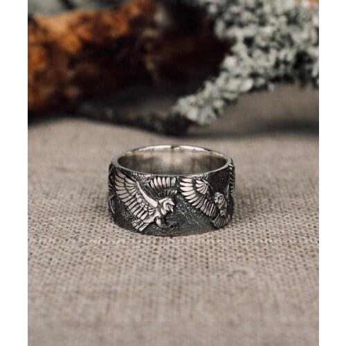 Men Retro Punk Style Eagle Branch Ring Hip Hop Jewelry Mens 925 Silver Ring Party Domineering Jewelry Wedding Rings for Couple