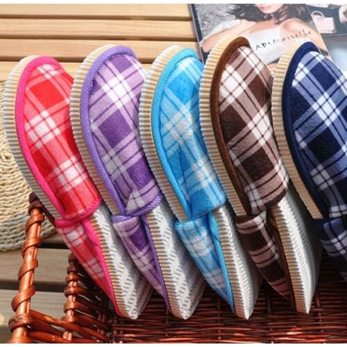 Cheap 5 Colors Faux Suede Upper EVA Sole Winter Indoor Women Men Non Slip Slippers Unisex Plaid Home Slipper Shoes SH11