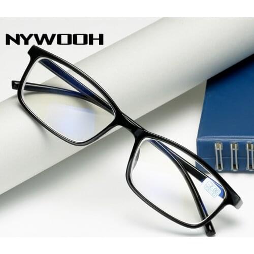 NYWOOH Blue Film Finished Myopia Glasses Men Black Eyeglasses Shortsighted Eyewear -1.0 -1.5 -2 -2.5 -3. -3.5 -4