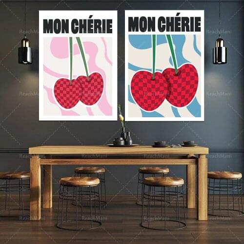 Mon Cherie Print | Cherry Print, Wall Artist Home Decoration | Danish Aesthetics Pastel Art Poster