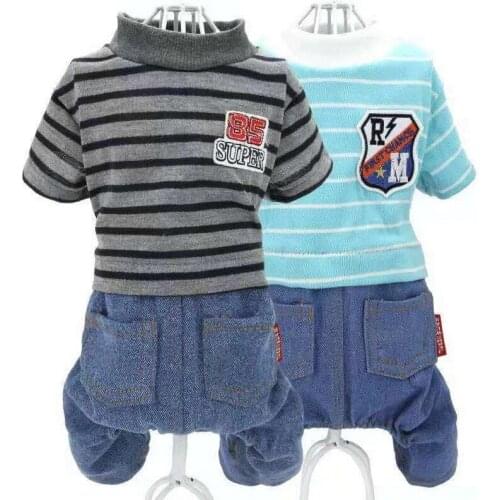 Striped Pet Dog Jumpsuit Rompers Cat Puppy Coat Jacket spring Autumn Four-legged dog Clothes Outfit