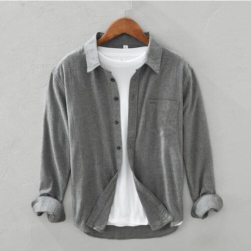 1302 Spring Autumn Long Sleeve Shirt For Men Fashion Classic Gray Solid Color Lapel Business Casual Loose Male Thin Coat Camicia