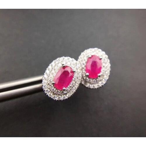 Natural ruby stud earring Free shipping Original real ruby 925 sterling silver 4*6mm*2pcs gemstone For men or women