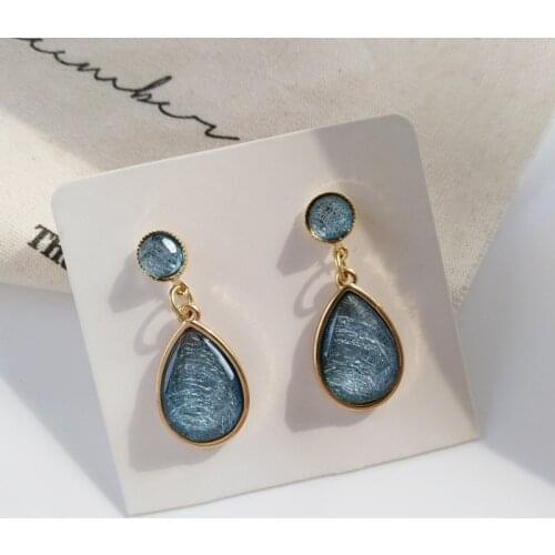 S925 needle Teardrop Earrings Fashion Jewelry Elegant Design Blue Resin Hanging Dangle Earrings Female Girl Gifts For Party