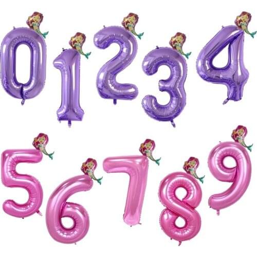 40inch Pink Purple Number Foil Balloon For Mermaid Birthday Party Decorations Kids 1st Birthday Supplies Helium Globos