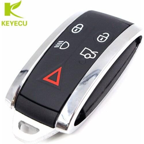 KEYECU Replacement Smart Key Shell Remote Key Case Fob 5 Button+ Key Blank Uncut for JAGUAR X S-Type XF XK XKR