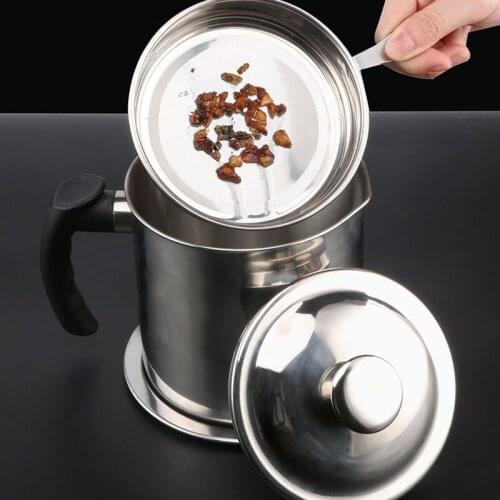 1.3L Leakproof Can Stainless Steel Oil Pot Kitchen Cooking Oil Dispenser Container with Strainer Kitchen Separator Storage Tool