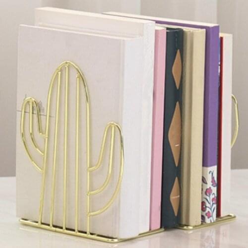 2Pcs/Set Creative Cactus Shaped Metal Bookends Book Support Stand Desk Organizer Storage Holder Shelf