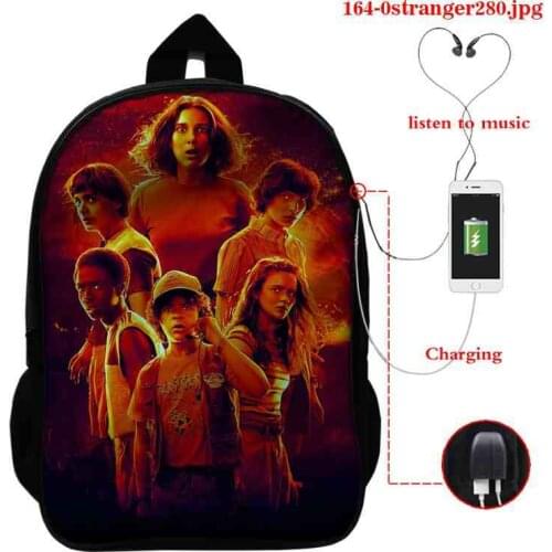 3D Print Stranger Things Schoolbags Backpack for Boys Girls Unisex Fashion Men Laptop Bags with USB Charger Mochilas Sac A Dos