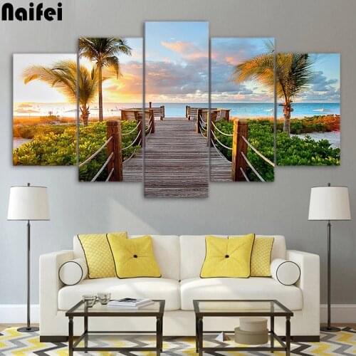 5d DIY Diamond Painting Beach sea nature scenery Cross Stitch Kits Full Diamond Embroidery 3D Diamond Mosaic Needlework 5 pcs