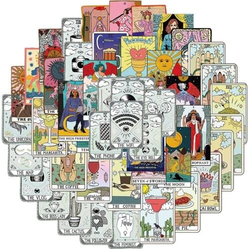 50Pcs/Set Tarot Card Divination Cartoon Stickers For Skateboard DIY Fridge Laptop Luggage Notebook Guitar Scrapbook Decals