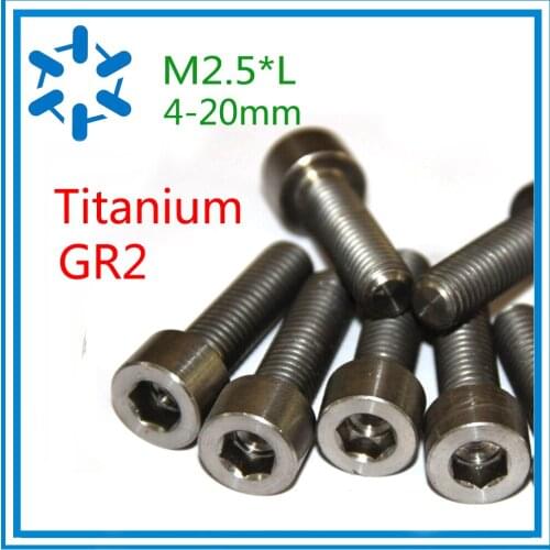 50pcs/lot DIN912 M2.5*L Pure Titanium Hex Socket Cap Screws GR2 M2.5*4/5/6/8/10/12/14/16/20 Ti Small Micro screw