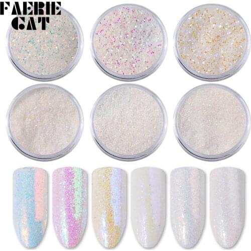6pcs/set White Bright Fine Nail Glitter Powder Super Flash Chrome UV Gel Symphony Glitter Jewelry for Nail Art Decoration Tools