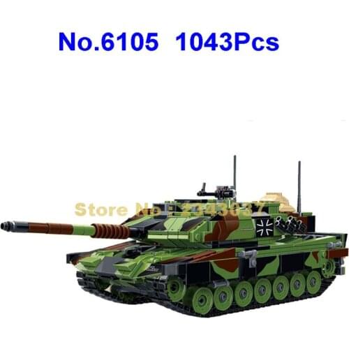 6105 1043pcs Army Military Ww2 German Leopard Ii A Vi 2a6 Main Battle Tank 4 1/32 Building Blocks Toy
