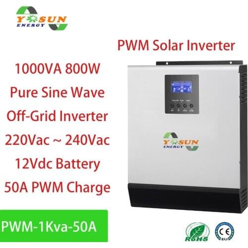 800W PWM Solar inverter 1Kva Off-Grid Inverter 12V to 230V 50A PWM Inverter Pure Sine Wave Inverter 20A AC Charger