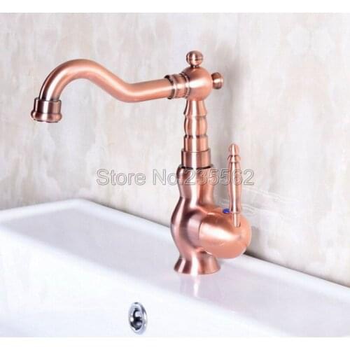 Red Copper 360 Swivel Spout Single Handle Single Hole Deck Mount Hot & Cold Tap Bathroom Washbasin Sink Faucet Mixer Tap lnf135