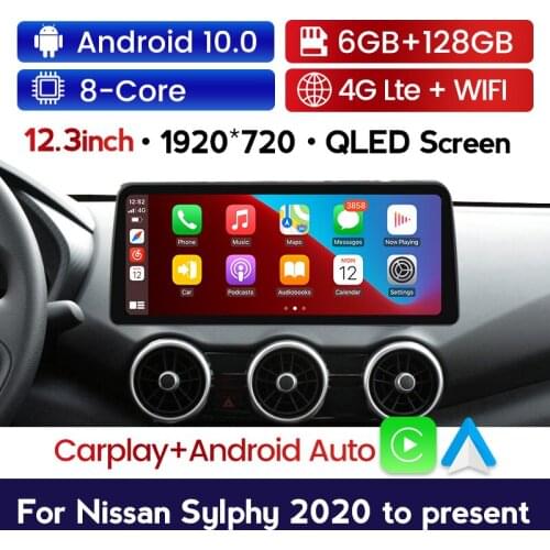 12.3" 8Core Android 10 Car Multimedia Player Radio GPS Navigation for Nissan SYLPHY 2020 2021 CarPlay WiFi 4G BT Touch Sceen