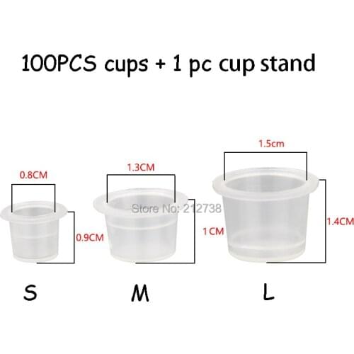 Free shipping 1Pc Cup Stand &Tattoo Ink Cap Holder and S L M 100pcs Ink Cup Tattoo Makeup Eyebrow Makeup Pigment Container Caps