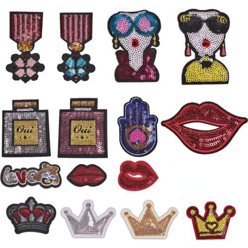 Sequin Perfume Crown Lip Embroidery Cloth Clothing Accessories Badge Patch