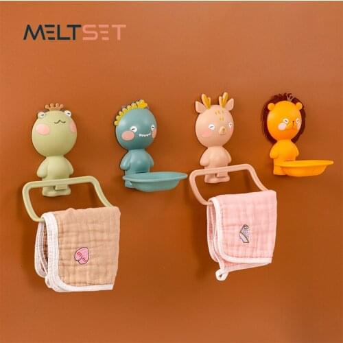 Children Cartoon Towel Rack Bathroom Soap Holder Wall Mounted Baby Towel Holder Soap Dish Hanging Towel Bar Organizer for Toilet