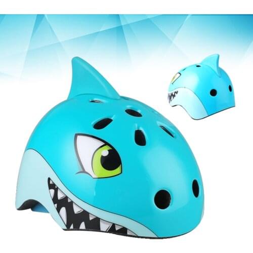 Childrens Bike Helmet Children Sports Helmet 3D Cartoon Shark Helmets for Skating Cycling Riding - Size 50-54cm (Blue)