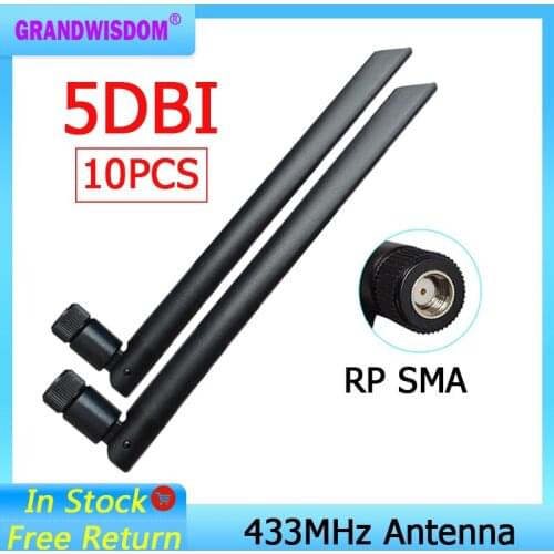 10pcs 433Mhz Antenna 5dbi GSM 433 mhz RP-SMA Connector Rubber waterproof directional antenne wireless Receiver for Lorawan