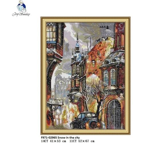 Joy sunday Snow in the City Canvas DMC 11ct 14ct Counted Chinese Cross Stitch Kits Printed for Embroidery Home Decor