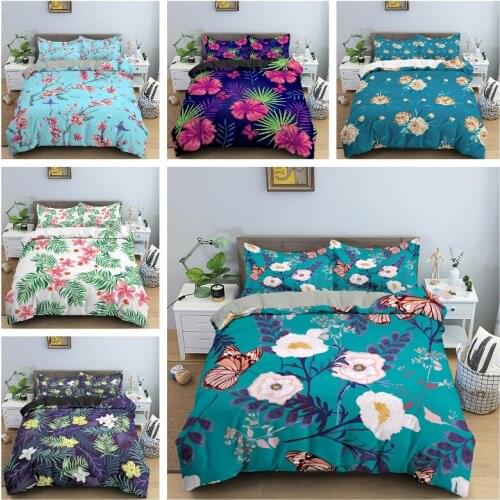 Flower Plant Bedding Set Duvet Cover Set with Pillowase Queen King Size Quilt Cover Bedclothes for Kids Bedroom Home Textile