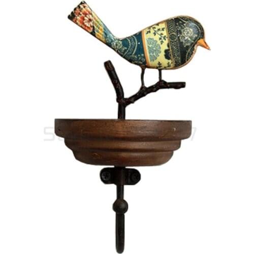 Retro solid wood bird decoration hook creative wall hook clothes hook clothes hook