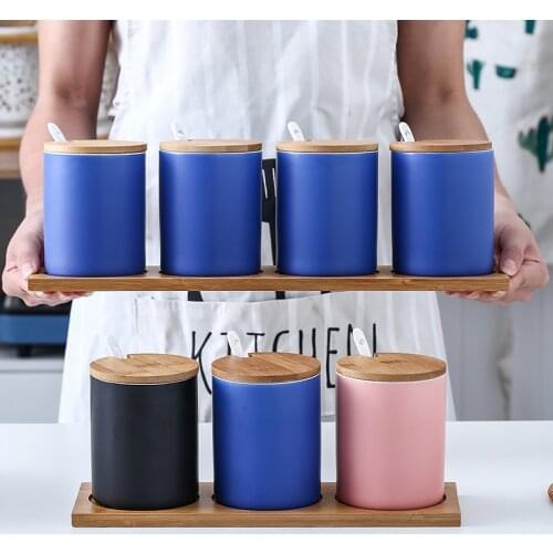 Kitchen Household Ceramic Seasoning Box Salt Shaker Sugar Bowl Seasoning Box Large-capacity Seasoning Bottle Combination Set