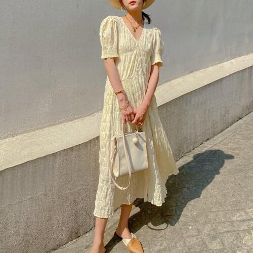 Summer new slim dress short sleeve ins blogger design V-neck