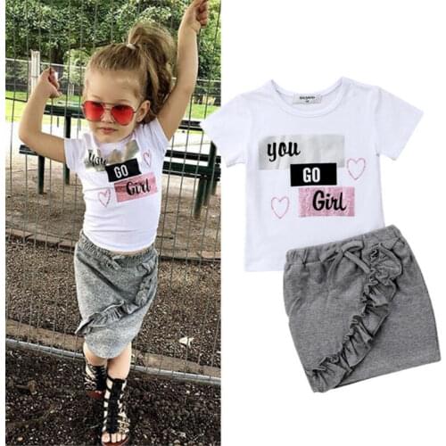 Summer Newborn Infant Kid Toddler Kids Baby Girls Cotton Short Sleeve 2Pcs Tops T-shirt Skirts Dress Outfits Clothes 1-5Y