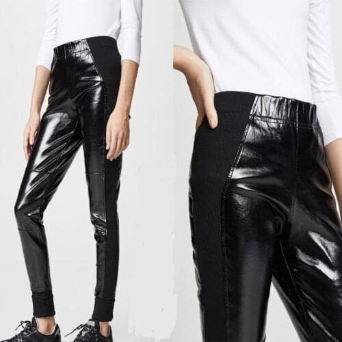 Fashion Brand full length Shiny patent leather pants autumn Spring female High Quality was thin pencil pu leather Pants F838
