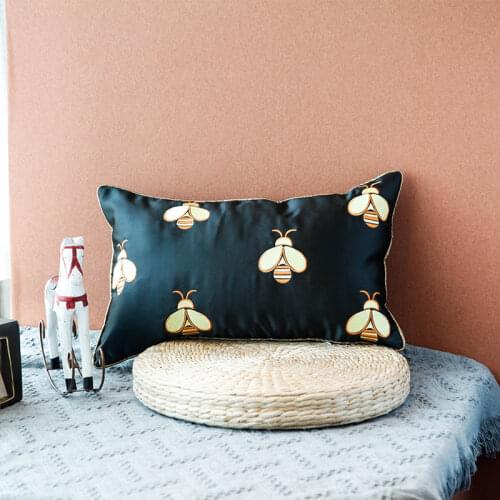 Embroidered Little Bee Imitated Silk Pillow Cases Luxury Throw Cushion Covers Rectangle Black Yellow Decorative Pillow Covers