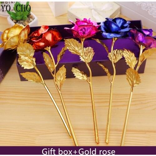 YO CHO Delicate wedding bouquet Gold Foil Rose Valentines Day artificial flowers Home Decoration creative Romantic gift DIY