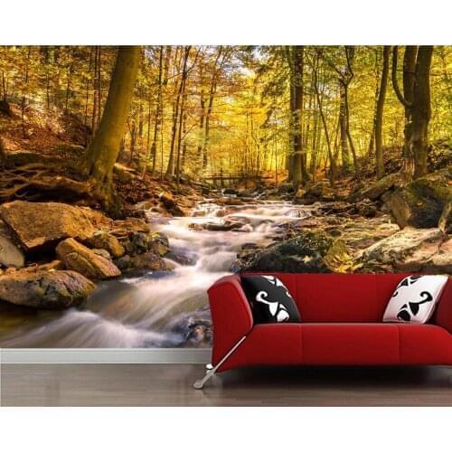 Papel de parede Autumn Stones Bridge Forest Stream nature 3d wallpaper,living room tv wall bedroom wall papers home decor mural