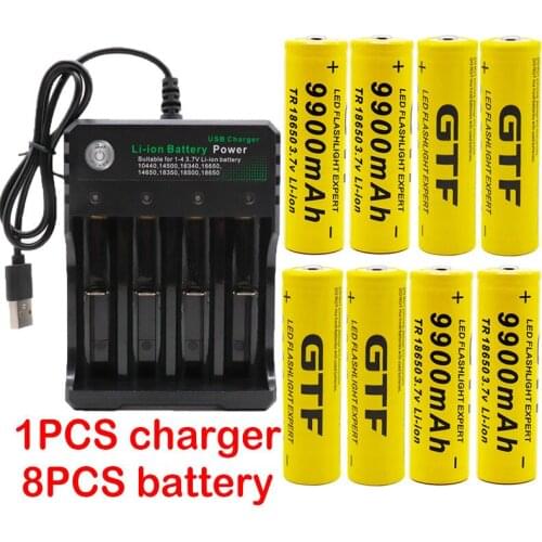 Original 18650 battery 3.7V 9900mAh rechargeable liion battery for Led flashlight battery 18650 battery Wholesale+USBcharger