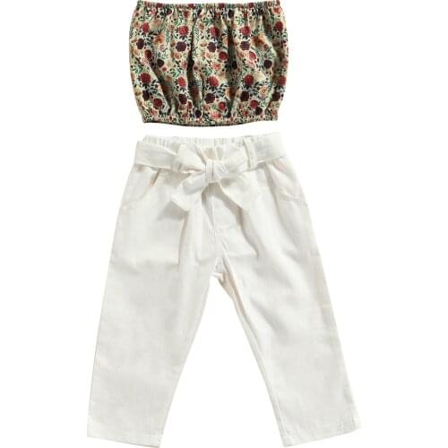 1-6Y Toddler Kids Baby Girl Off Shoulder Strapless Floral Tube Tops Long Pant Trouser 2PCS Summer Clothes Set