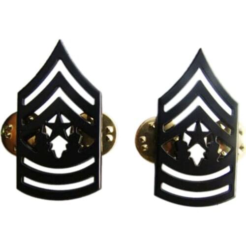 PAIR US ARMY MASTER SERGEANT MAJOR RANK METAL INSIGNIA BADGE PIN BROOCH BLACK