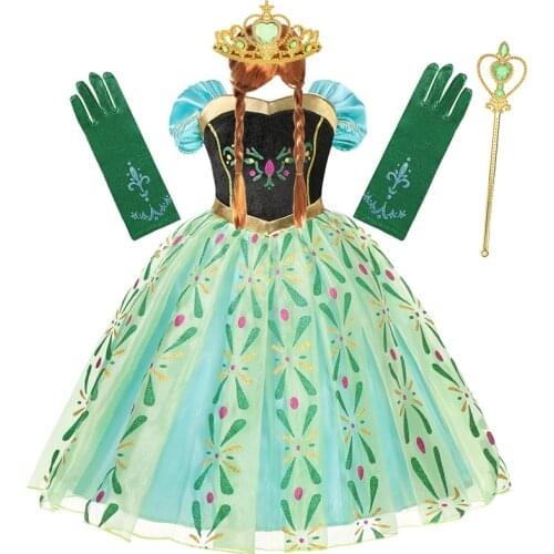 Disney Frozen Snow Queen Anna Dress Girls Cosplay Princess Costume Kids Halloween Clothes Children Carnival Fancy Party Disguise
