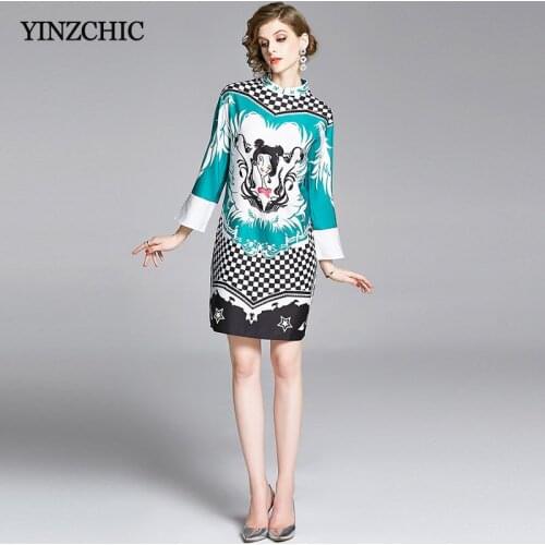Spring New Woman Straight Dresses Vintage Printed Ladies Cheongsam Dress Female Elegant Knee-length Dresses Party