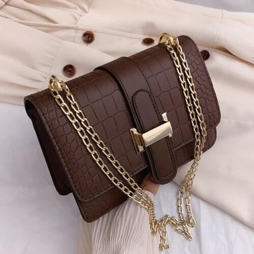 PU Leather Luxury Designers Handbags for Women 2021 Girls Female Casual Shoppers Fashion Solid Color Stone Chains Crossbody Bags