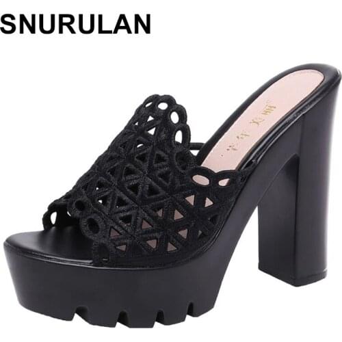 SNURULANPlus Size 32-43 Block Heel Cutout Platform Slippers Women Wedding Shoes Summer 2021 High Heels Slides Ladies Slippers Go