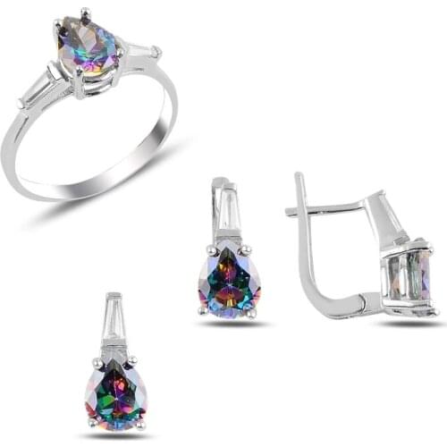 Silverlina Silver Mystic Topaz Zirconia stone Engagement Set