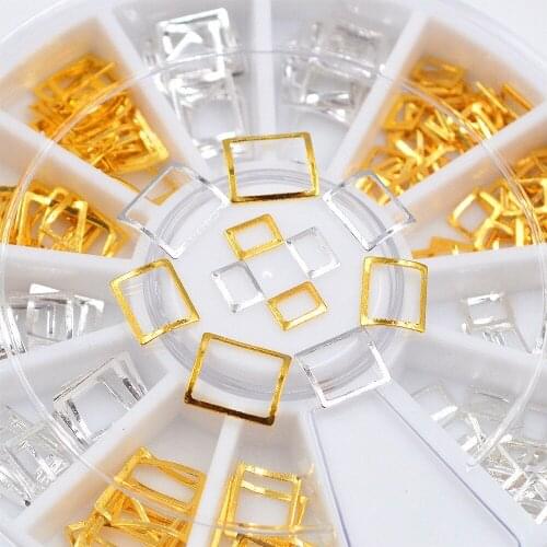 Mixed sizes gold sliver metal rectangle 3D nail art decorations wheel nails accessories supplies manicure design tools