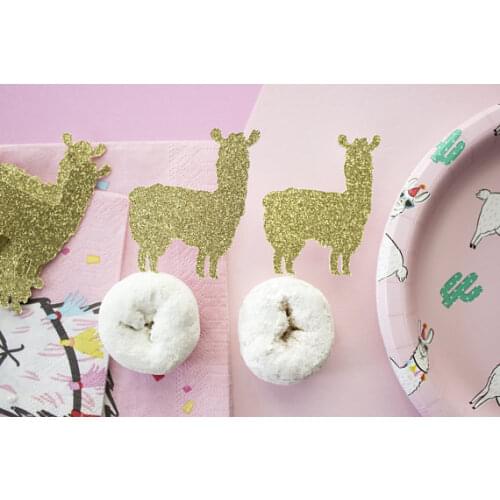 Glitter gold Llama wedding Christening boy birthday cupcake toppers baby shower party decoration doughnut food picks